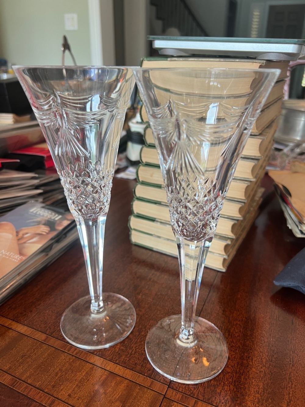 Waterford Millennium ‘5 toasts Peace champagne toasting flutes set/2